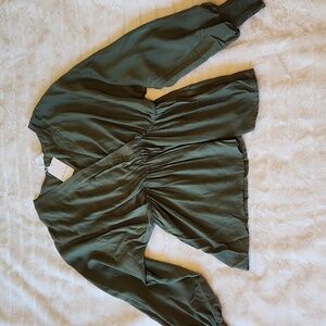 Olive Green Women's V-Neck Blouse